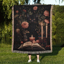 Floral Black Cat Witchy Woven Throw Blanket