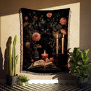 Floral Black Cat Witchy Woven Throw Blanket