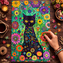 Floral Black Cat Jigsaw Puzzle