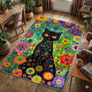 Floral Black Cat Rectangular Area Rug