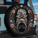 Messy Bun Floral Leopard Bow Car Spare Tire Cover