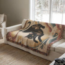 Floral Black Cat Japanese Inspired Art Woven Throw Blanket