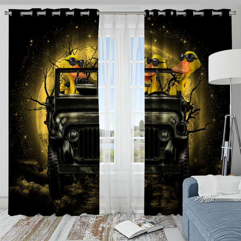 Funny Ducks Drive Jeep Moonlight Halloween Window Curtain