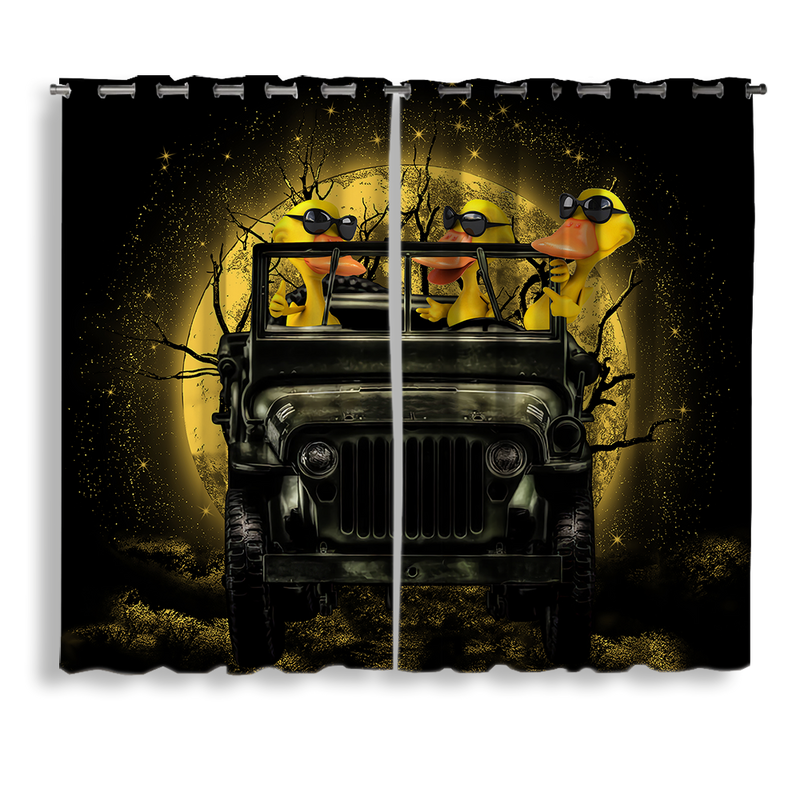 Funny Ducks Drive Jeep Moonlight Halloween Window Curtain