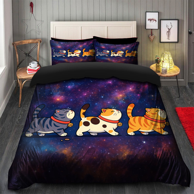 Funny Three Cats In Galaxy Bedding Set