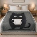 Funny Black Cat Coffee Woven Throw Blanket