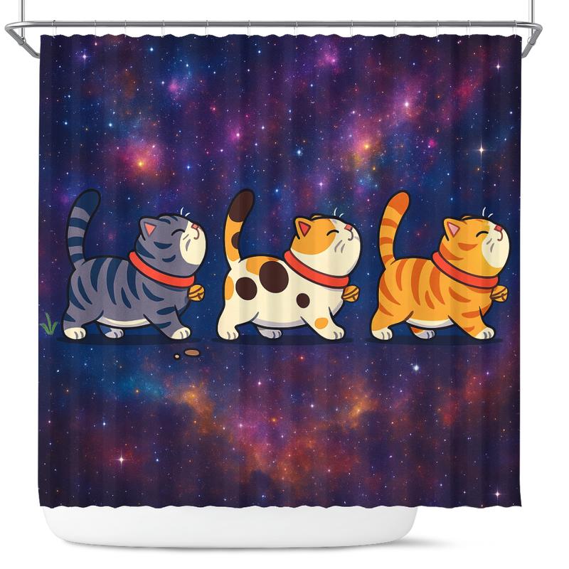 Funny Three Cats In Galaxy Shower Curtain