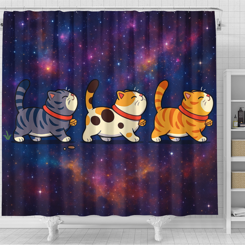 Funny Three Cats In Galaxy Shower Curtain