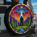 Funny UFO Abduction Bigfoot Stained Glass Car Spare Tire Cover