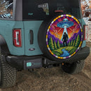 Funny UFO Abduction Bigfoot Stained Glass Car Spare Tire Cover