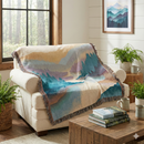 Misty Mountain Forest Nature Green Pines Scenery Woven Throw Blanket