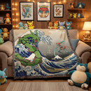 Rayquaza vs Dyoxic The Great Wave Pokemon Woven Throw Blanket