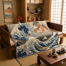 Retro Charizard vs Blastoise Pokemon The Great Wave Woven Throw Blanket