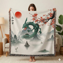 Rayquaza Pokemon In The Japan Landscape Woven Throw Blanket