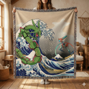 Rayquaza vs Dyoxic The Great Wave Pokemon Woven Throw Blanket