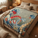 Red Vs Blue Gyarados Pokemon The Great Wave Japan Woven Throw Blanket