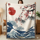 The Great Wave Japan Landscape Woven Throw Blanket