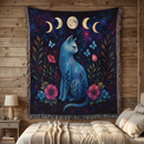Celestial Moon Cat Woven Throw Blanket
