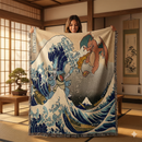 Retro Charizard vs Blastoise Pokemon The Great Wave Woven Throw Blanket