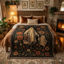 Hauntingly Beautiful Vintage Ghost & Floral Throw Woven Throw Blanket
