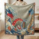 Red Vs Blue Gyarados Pokemon The Great Wave Japan Woven Throw Blanket