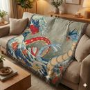 Red Vs Blue Gyarados Pokemon The Great Wave Japan Woven Throw Blanket