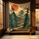 Japanese Landscape Mountain Woven Throw Blanket