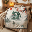 Rayquaza Pokemon In The Japan Landscape Woven Throw Blanket