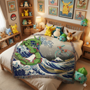 Rayquaza vs Dyoxic The Great Wave Pokemon Woven Throw Blanket