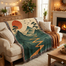 Japanese Landscape Mountain Woven Throw Blanket