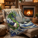 Rayquaza vs Dyoxic The Great Wave Pokemon Woven Throw Blanket