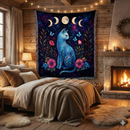 Celestial Moon Cat Woven Throw Blanket