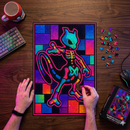 Mewtwo Neon Skeleton Stained Glass Jigsaw Puzzle
