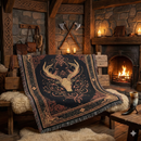 Viking Deer Skull Woven Throw Blanket