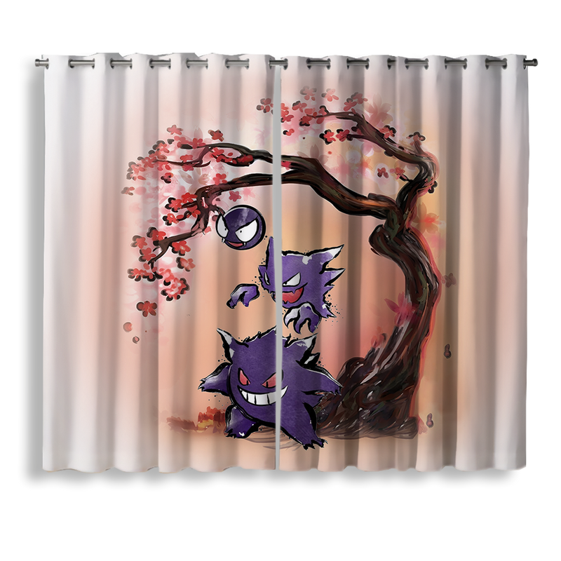 Gengar Pokemon Ghost Cherry Blossom Window Curtain