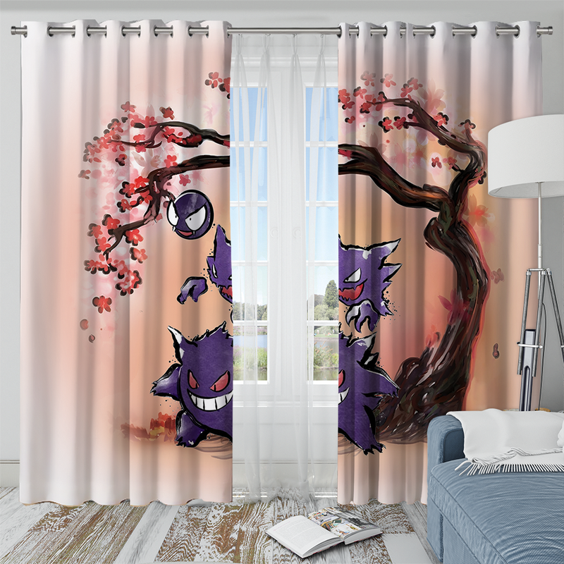 Gengar Pokemon Ghost Cherry Blossom Window Curtain