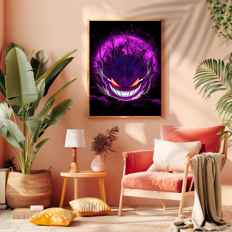 Gengar Pokemon Ghost Scary Moonlight  - Living Room - Canvas Wall Art - Print - Wall Decor