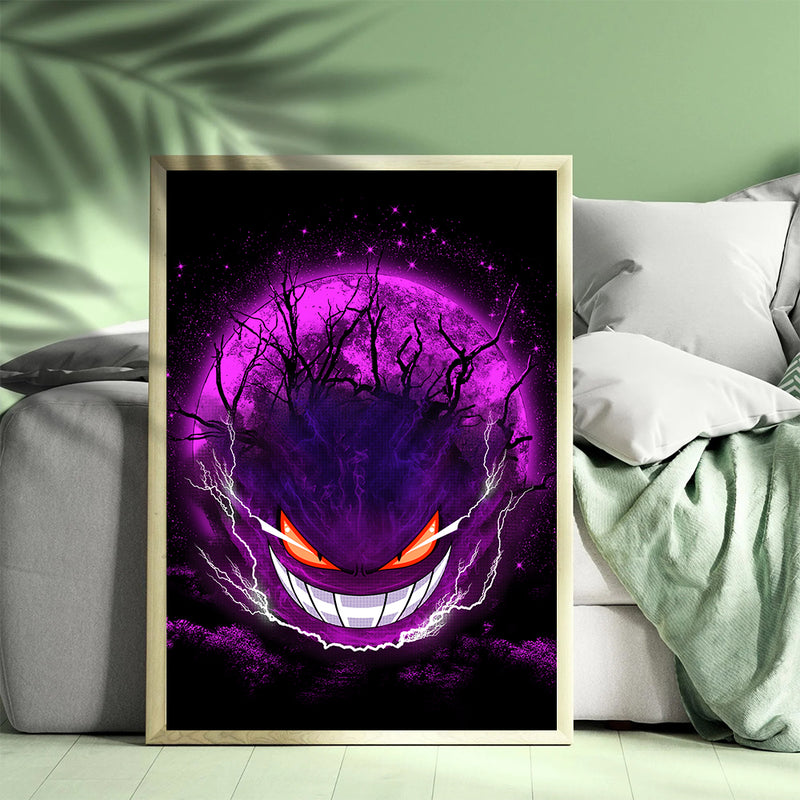 Gengar Pokemon Ghost Scary Moonlight  - Living Room - Canvas Wall Art - Print - Wall Decor