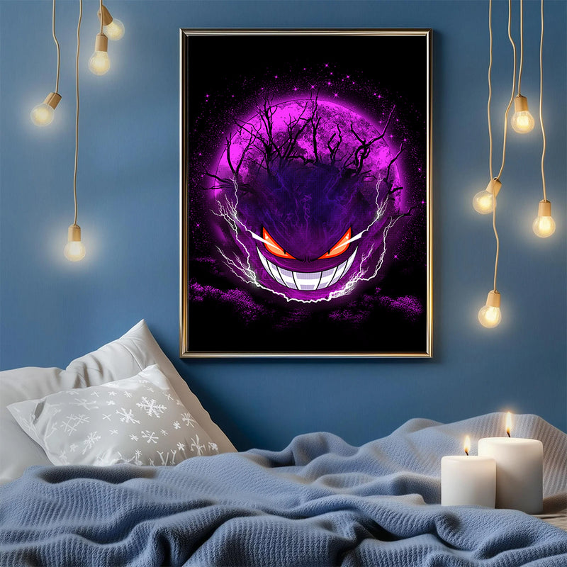 Gengar Pokemon Ghost Scary Moonlight  - Living Room - Canvas Wall Art - Print - Wall Decor