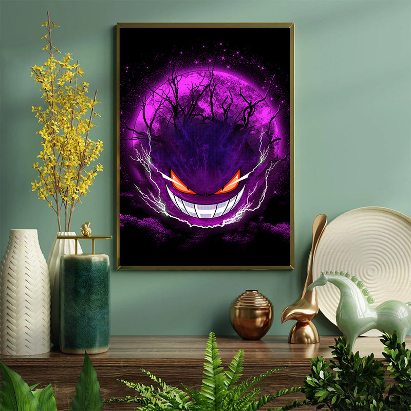 Gengar Pokemon Ghost Scary Moonlight  - Living Room - Canvas Wall Art - Print - Wall Decor