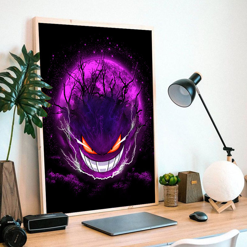 Gengar Pokemon Ghost Scary Moonlight  - Living Room - Canvas Wall Art - Print - Wall Decor