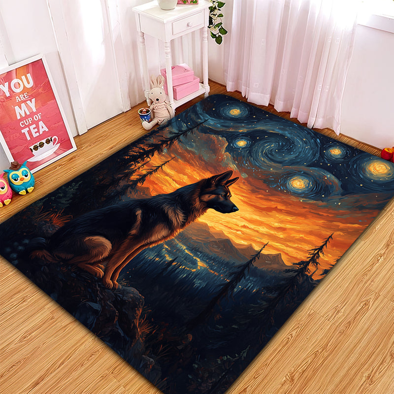 German Shepherd Starry Night Rectangular Area Rug