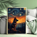 German Shepherd Dog Setting In A Fantasy Starry Night - Living Room - Canvas Wall Art - Print - Wall Decor