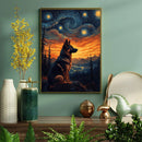 German Shepherd Dog Setting In A Fantasy Starry Night - Living Room - Canvas Wall Art - Print - Wall Decor