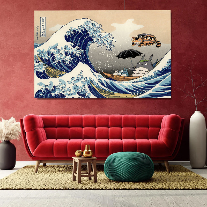 Ghibli Studio Totoro The Great Wave Japan - Living Room - Canvas Wall Art - Print - Wall Decor