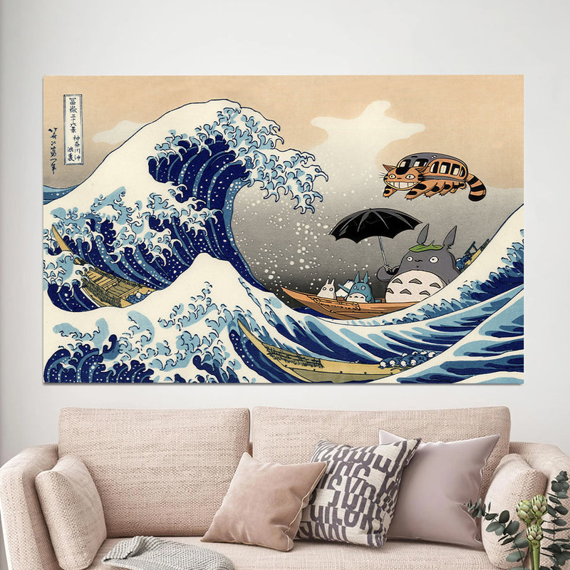 Ghibli Studio Totoro The Great Wave Japan - Living Room - Canvas Wall Art - Print - Wall Decor