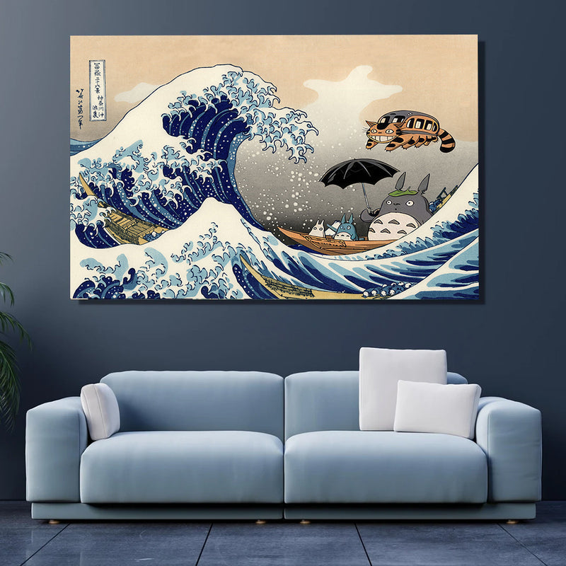 Ghibli Studio Totoro The Great Wave Japan - Living Room - Canvas Wall Art - Print - Wall Decor