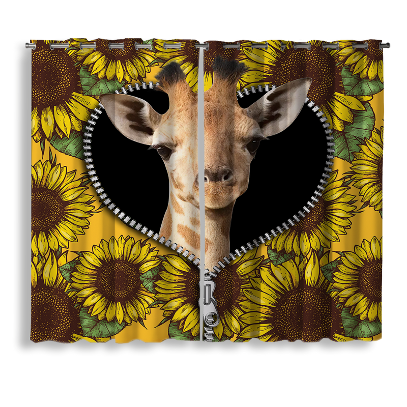 Giraffe Sunflower Zipper Window Curtain