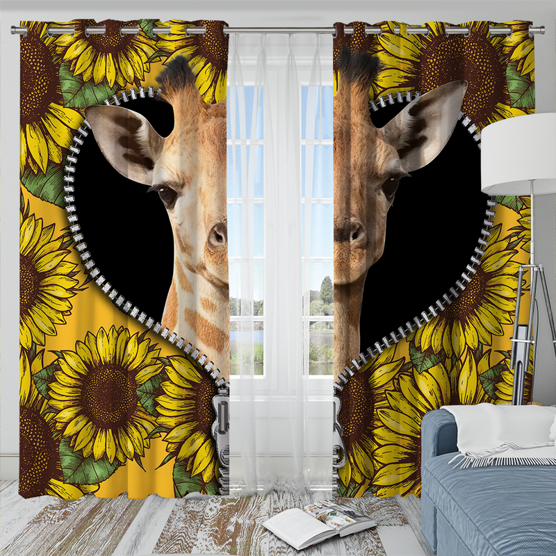 Giraffe Sunflower Zipper Window Curtain