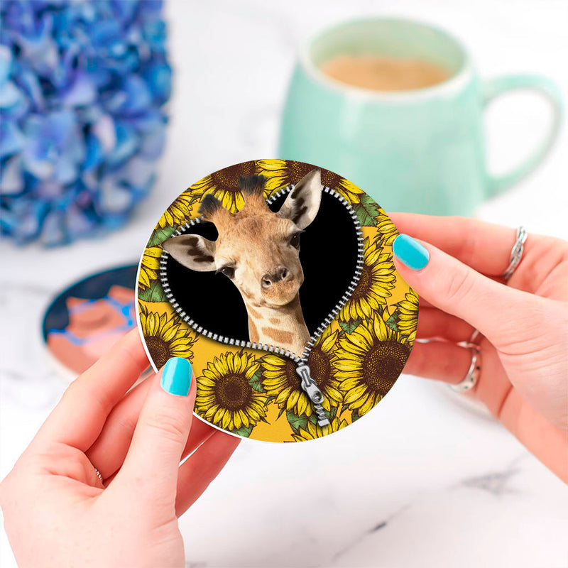 Giraffe Sunflower Zipper Ceramic Decor Coaster - Gift Idea